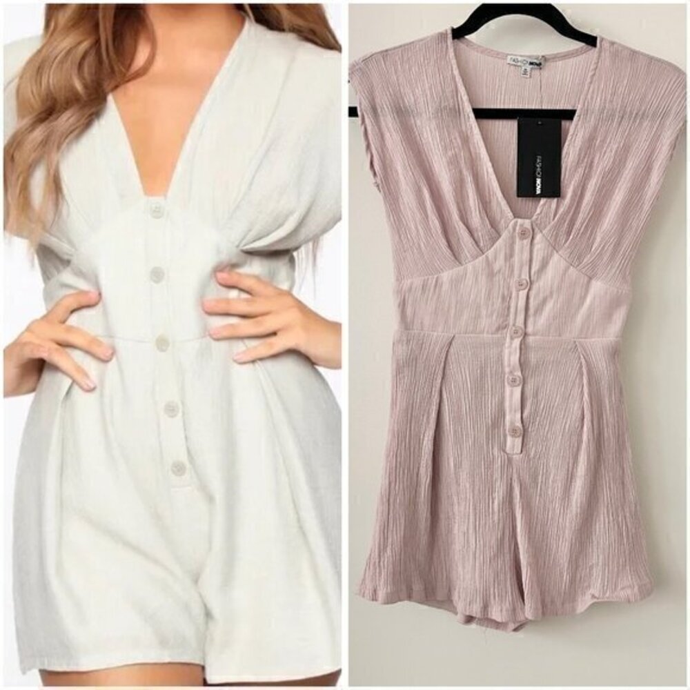Fashion Nova Francesca Gauzy Button Front Romper in Mauve Pink Size XS NWT